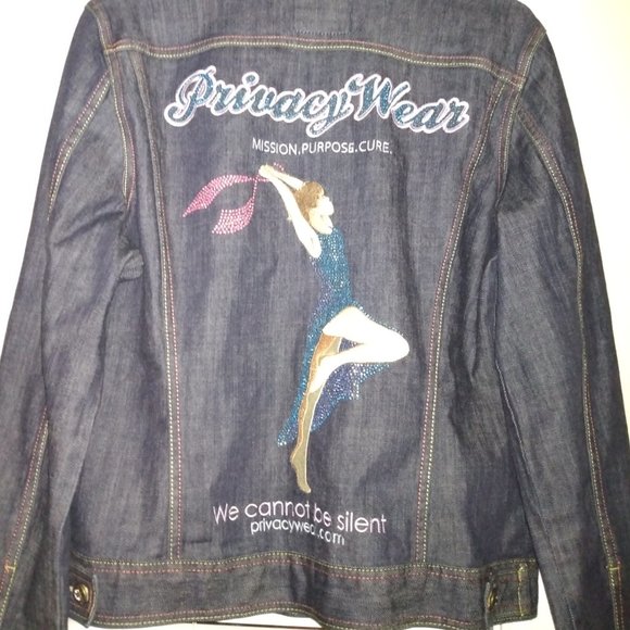 ❤️PRIVACY WEAR Jeweled Pink Ribbon Breast Cancer Awareness Denim Jacket Size XXL - Picture 2 of 12